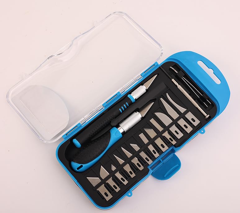 Serplex DIY Craft Cutter Kit Set of 16Pcs SK5 Steel Craft Carving Tools Includes 2 Rubberized Handle Craft Cutter, 12Pcs Assorted Replacement Blades, 1 Tweezer & Mini Screwdriver Serplex DIY Craft Cutter Kit Set of 16Pcs SK5 Steel Craft Carving Tools Includes 2 Rubberized Handle Craft Cutter, 12Pcs Assorted Replacement Blades, 1 Tweezer & Mini Screwdriver